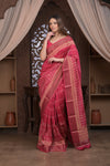 Bengal Gatha ~ Designer Chanderi Cotton Silk Saree with Digital Print in Shades of Pink - verymuchindian.com