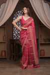Bengal Gatha ~ Designer Chanderi Cotton Silk Saree with Digital Print in Shades of Pink - verymuchindian.com