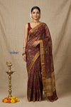 Bengal Gatha ~ Designer Chanderi Cotton Silk Saree with Floral Digital Print in Brown - verymuchindian.com