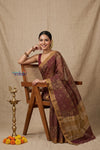 Bengal Gatha ~ Designer Chanderi Cotton Silk Saree with Floral Digital Print in Brown - verymuchindian.com