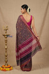 Bengal Gatha ~ Designer Chanderi Cotton Silk Saree with Floral Print in Dark Purple - verymuchindian.com