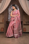 Bengal Gatha ~ Designer Chanderi Cotton Silk Saree with Hexagonal Pattern in Squalane Pink - verymuchindian.com