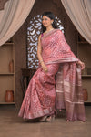 Bengal Gatha ~ Designer Chanderi Cotton Silk Saree with Hexagonal Pattern in Squalane Pink - verymuchindian.com