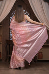 Bengal Gatha ~ Designer Chanderi Cotton Silk Saree with Quadrant Pattern in Peach Pink - verymuchindian.com