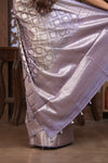 Bengal Gatha ~ Designer Chanderi Cotton Silk Saree with Quadrant Pattern in Purplish Grey - verymuchindian.com