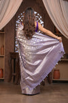 Bengal Gatha ~ Designer Chanderi Cotton Silk Saree with Quadrant Pattern in Purplish Grey - verymuchindian.com