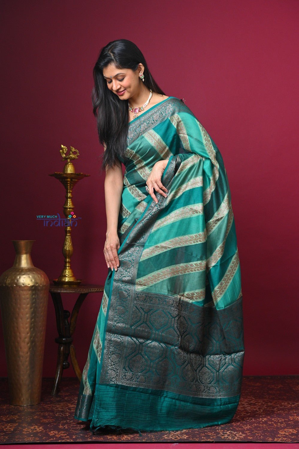 Bengal Gatha ~ Designer Chanderi Khaddi Saree with Digital Print in Pastel Green - verymuchindian.com