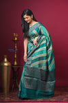 Bengal Gatha ~ Designer Chanderi Khaddi Saree with Digital Print in Pastel Green - verymuchindian.com