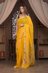 Bengal Gatha ~ Designer Linen Jamdhani Saree with Hand Weave in Turmeric Yellow - verymuchindian.com