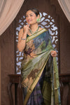 Bengal Gatha ~ Designer Viscose Saree with Digital Print in Shades of Midnight Blue - verymuchindian.com