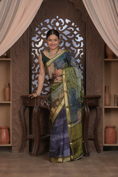 Bengal Gatha ~ Designer Viscose Saree with Digital Print in Shades of Midnight Blue - verymuchindian.com
