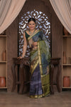 Bengal Gatha ~ Designer Viscose Saree with Digital Print in Shades of Midnight Blue - verymuchindian.com