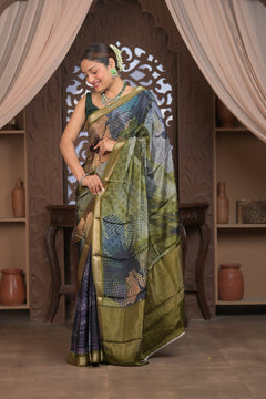 Bengal Gatha ~ Designer Viscose Saree with Digital Print in Shades of Midnight Blue - verymuchindian.com