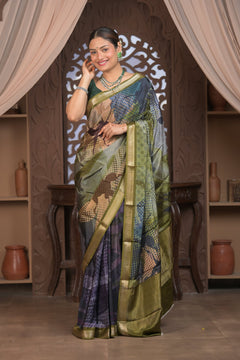 Bengal Gatha ~ Designer Viscose Saree with Digital Print in Shades of Midnight Blue - verymuchindian.com