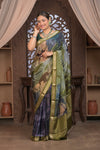 Bengal Gatha ~ Designer Viscose Saree with Digital Print in Shades of Midnight Blue - verymuchindian.com