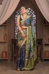 Bengal Gatha ~ Designer Viscose Saree with Digital Print in Shades of Midnight Blue - verymuchindian.com