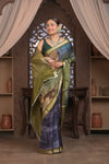 Bengal Gatha ~ Designer Viscose Saree with Digital Print in Shades of Midnight Blue - verymuchindian.com