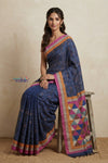 Bengal Gatha ~ Exclusive! Handloom Tussar Silk Saree with Handwoven Intricate Kantha Work in Blue - verymuchindian.com