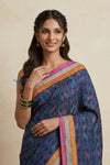 Bengal Gatha ~ Exclusive! Handloom Tussar Silk Saree with Handwoven Intricate Kantha Work in Blue - verymuchindian.com