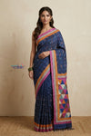 Bengal Gatha ~ Exclusive! Handloom Tussar Silk Saree with Handwoven Intricate Kantha Work in Blue - verymuchindian.com