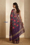 Bengal Gatha ~ Handloom Chanderi Cotton Saree in Dark Purple with Floral Print - verymuchindian.com