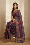 Bengal Gatha ~ Handloom Chanderi Cotton Saree in Dark Purple with Floral Print - verymuchindian.com