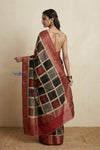 Bengal Gatha ~ Handloom Chanderi Cotton Saree in with Linear Print in Red and Blue - verymuchindian.com