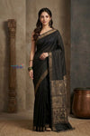 Bengal Gatha ~ Handloom Dupion Silk Saree with Digital Print in Black - verymuchindian.com