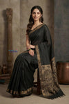 Bengal Gatha ~ Handloom Dupion Silk Saree with Digital Print in Black - verymuchindian.com