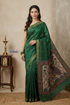 Bengal Gatha ~ Handloom Dupion Silk Saree with Digital Print in Green - verymuchindian.com