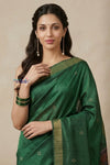 Bengal Gatha ~ Handloom Dupion Silk Saree with Digital Print in Green - verymuchindian.com