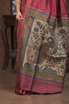 Bengal Gatha ~ Handloom Dupion Silk Saree with Madhubani Digital Print in Mauve Pink - verymuchindian.com