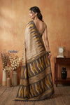 Bengal Gatha ~ Handloom Gicha Tussar Silk Saree with Digital Print in Beige - verymuchindian.com