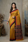 Bengal Gatha ~ Handloom Gicha Tussar Silk Saree with Digital Print in Yellow Black - verymuchindian.com