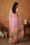 Bengal Gatha ~ Handloom Kora Silk Saree with Hand Embroidery in Blush Pink - verymuchindian.com