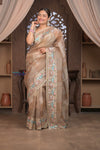 Bengal Gatha ~ Handloom Kora Silk Saree with Hand Embroidery in Off White - verymuchindian.com