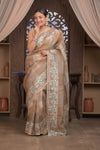 Bengal Gatha ~ Handloom Kora Silk Saree with Hand Embroidery in Off White - verymuchindian.com
