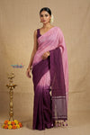 Bengal Gatha ~ Handloom Linen Saree in Pink and Maroon - verymuchindian.com