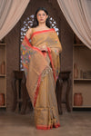 Bengal Gatha ~ Handloom Matka Silk Saree with Floral Handweave in Grainy Mustard Yellow - verymuchindian.com
