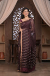 Bengal Gatha ~ Handloom Pure Silk Jamdhani Saree in Brown - verymuchindian.com