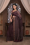 Bengal Gatha ~ Handloom Pure Silk Jamdhani Saree in Brown - verymuchindian.com