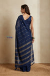 Bengal Gatha ~ Handloom Pure Silk Jamdhani Saree in Dark Blue - verymuchindian.com