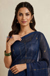 Bengal Gatha ~ Handloom Pure Silk Jamdhani Saree in Dark Blue - verymuchindian.com