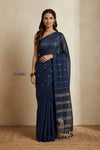 Bengal Gatha ~ Handloom Pure Silk Jamdhani Saree in Dark Blue - verymuchindian.com