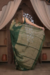 Bengal Gatha ~ Handloom Pure Silk Jamdhani Saree in Dark Green - verymuchindian.com