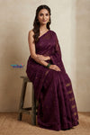 Bengal Gatha ~ Handloom Pure Silk Jamdhani Saree in Dark Maroon - verymuchindian.com