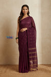 Bengal Gatha ~ Handloom Pure Silk Jamdhani Saree in Dark Maroon - verymuchindian.com