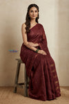 Bengal Gatha ~ Handloom Pure Silk Jamdhani Saree in Dark Red - verymuchindian.com