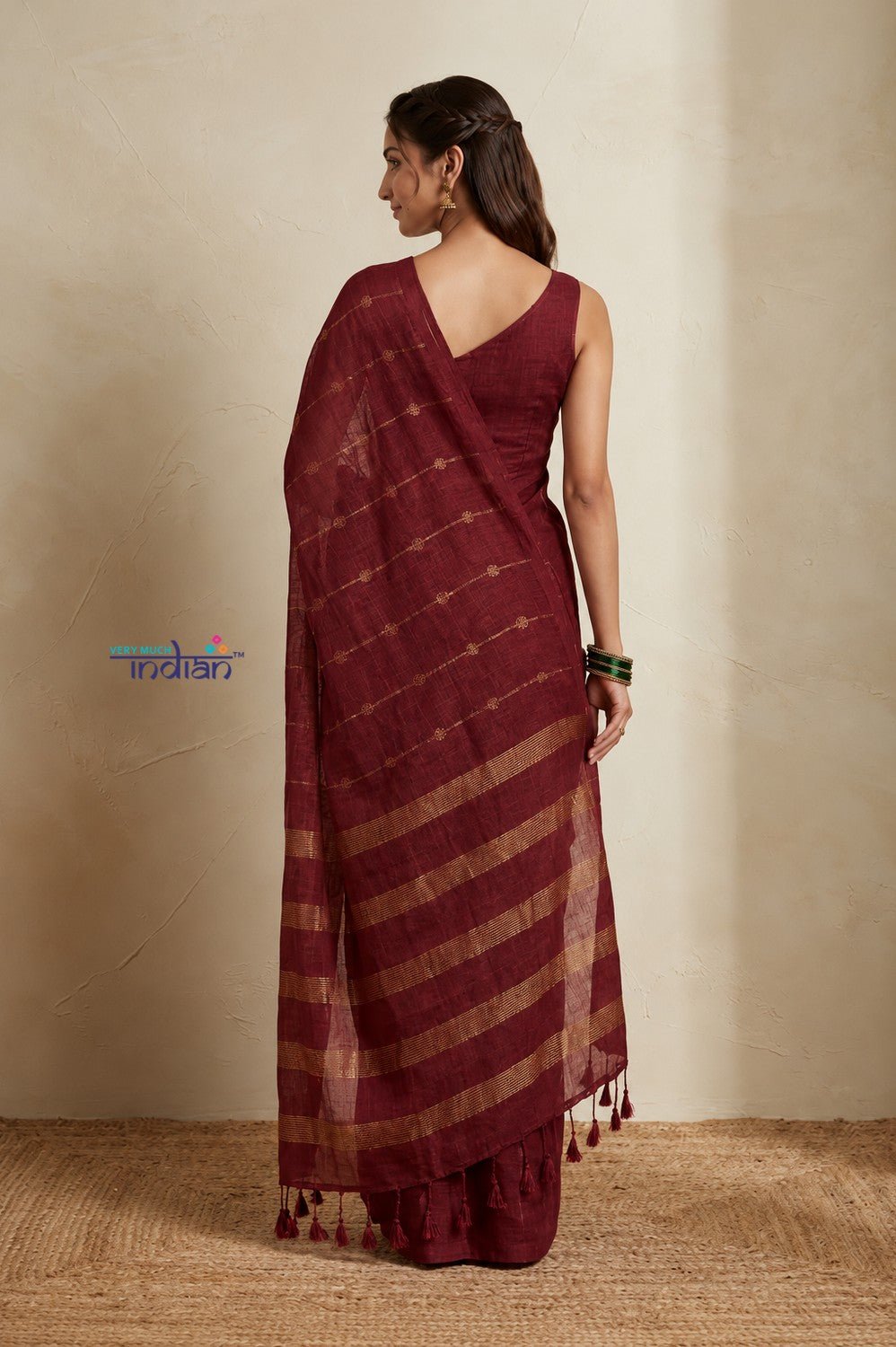 Bengal Gatha ~ Handloom Pure Silk Jamdhani Saree in Dark Red - verymuchindian.com