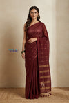 Bengal Gatha ~ Handloom Pure Silk Jamdhani Saree in Dark Red - verymuchindian.com
